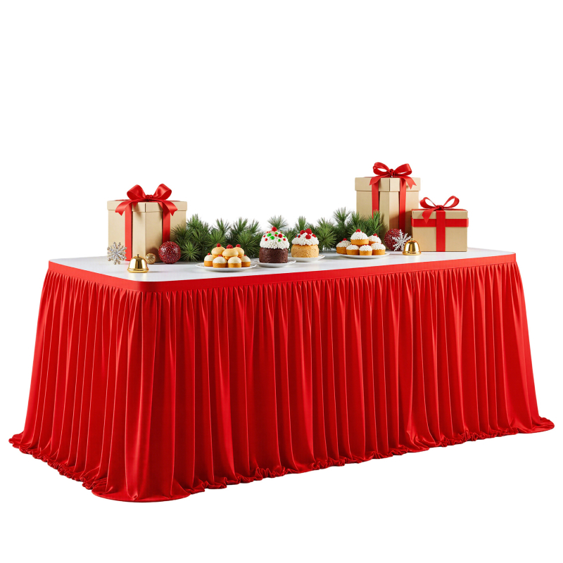 Fustă de masă roșie din poliester, groasă, pentru decor de Crăciun, decor festiv de înaltă clasă pentru masă lungă