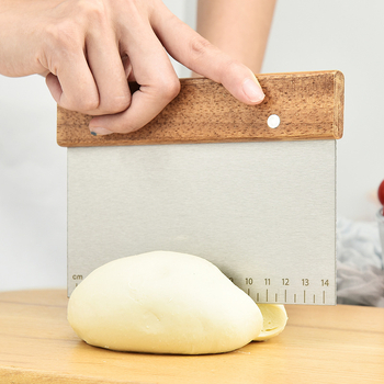 Cuțit pentru aluat din oțel inoxidabil, cu scară gradată și mâner din lemn, spatulă pentru aluat, spatulă pentru tăițeii de orez, cuțit pentru tort, accesorii de copt
