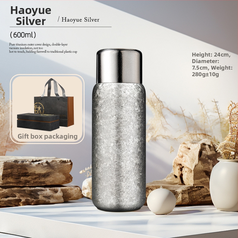 Cană termică din titan pur pentru infuzie de ceai, cu pereți dubli și separare ceai-apă, potrivită pentru ceai alb, portabilă, cu capacitate mare