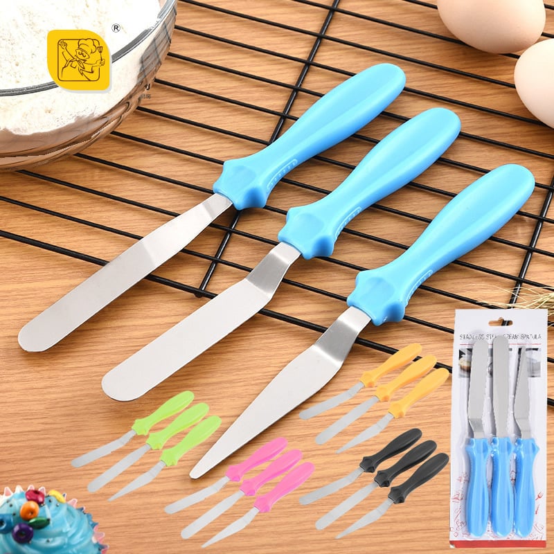 Set de 3 spatule pentru cremă cu scrapers pentru demoulding de tort, unelte din oțel inoxidabil pentru coacere