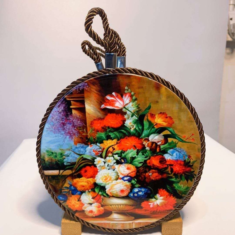 Suport rotund din ceramică rezistent la căldură, cu model floral din plută