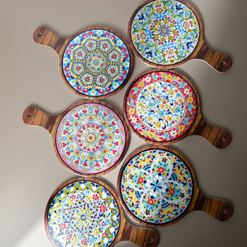 Placă ceramică izolatoare pentru masă cu folie de aur și model floral