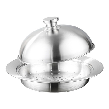 Platou de aburi din oțel inoxidabil 304, în formă de UFO, cu capac, suport universal pentru aburi, tavă de aburi și coș de gătit la abur, diametru interior 20–26 cm
