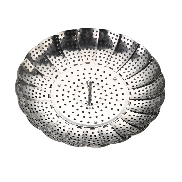 Tavă de abur din oțel inoxidabil pentru uz casnic, design lotus triunghiular, raft de aburi extensibil și pliabil și tavă de scurgere pentru fructe