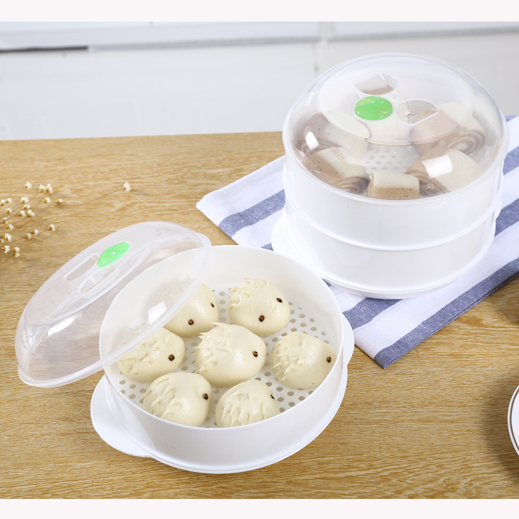 Coș rotund de gătit cu aburi din plastic pentru cuptorul cu microunde, pentru încălzirea alimentelor