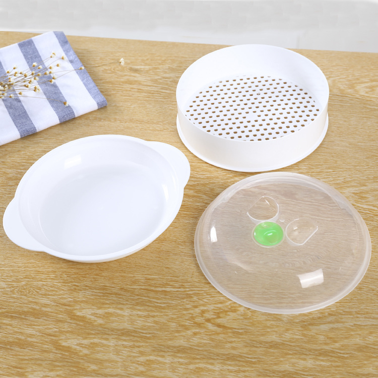 Coș rotund de gătit cu aburi din plastic pentru cuptorul cu microunde, pentru încălzirea alimentelor