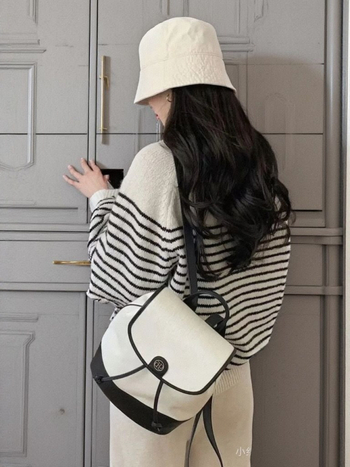 Ženski ruksak s crno-bijelim patchworkom, minimalistički gradski stil, svakodnevna torba