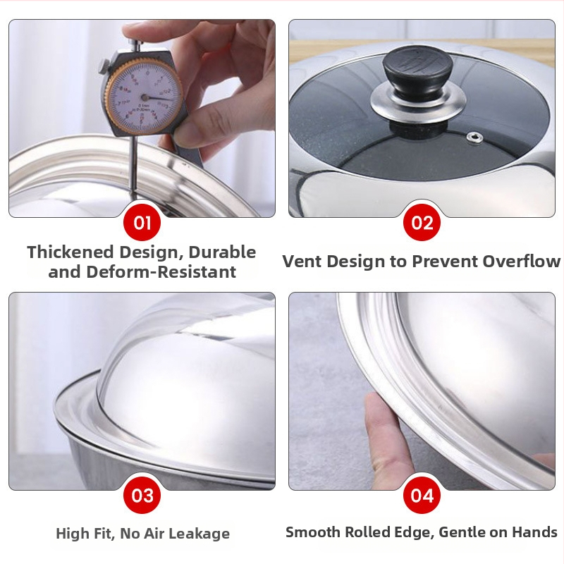 Capac de oală din oțel inoxidabil pentru uz casnic, 30–40 cm, universal, capac din sticlă nemagnetic