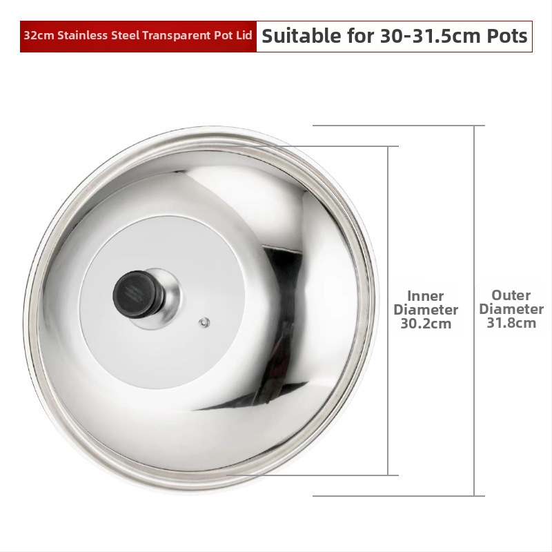 Capac de oală din oțel inoxidabil pentru uz casnic, 30–40 cm, universal, capac din sticlă nemagnetic