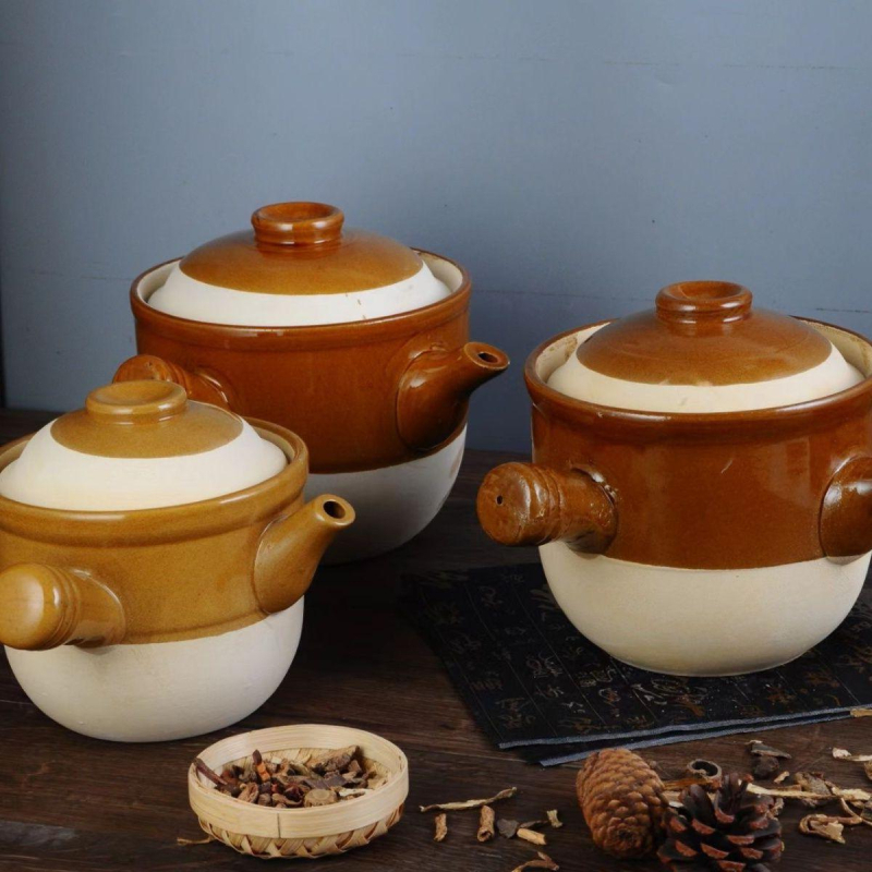 Oală tradițională din lut pentru decoctarea medicamentelor, vas de gătit cu stil vechi, ceramic, rezistent la temperaturi înalte, fără capac, cu logo imprimat.