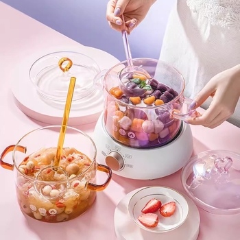 Oală de supă din sticlă cu două mânere, rezistentă la temperaturi înalte, pentru plită electrică ceramică, vas transparent pentru Bird's Nest și lapte
