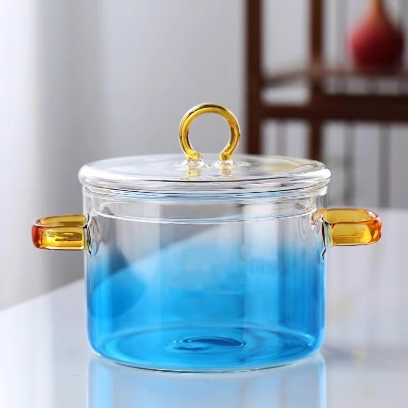 Oală de supă din sticlă cu două mânere, rezistentă la temperaturi înalte, pentru plită electrică ceramică, vas transparent pentru Bird's Nest și lapte
