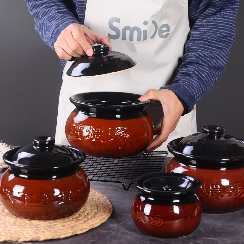 Vas ceramic pentru supă și gătire lentă, mic vas de lut, stil țărănesc pentru servire
