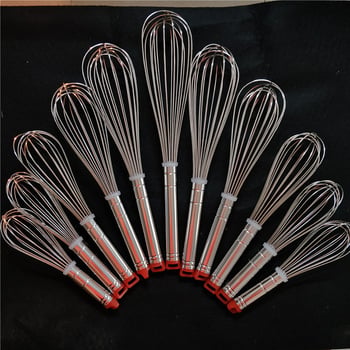 Bătător pentru ouă cu cap roșu, sârmă groasă, oțel inoxidabil, 8–18 inch, ustensilă de bucătărie pentru coacere
