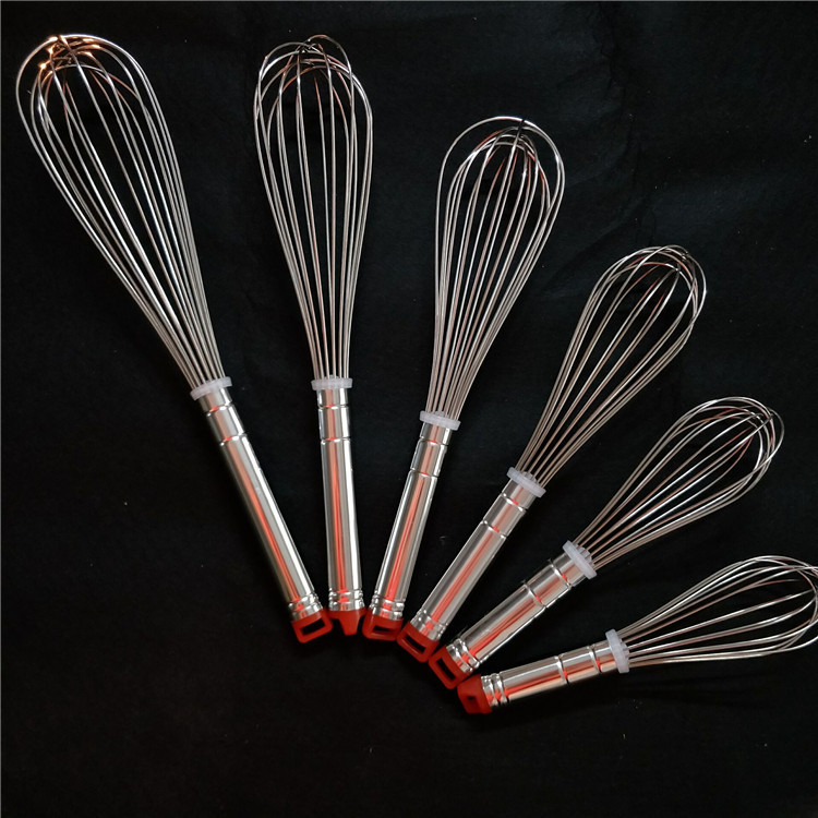 Bătător pentru ouă cu cap roșu, sârmă groasă, oțel inoxidabil, 8–18 inch, ustensilă de bucătărie pentru coacere
