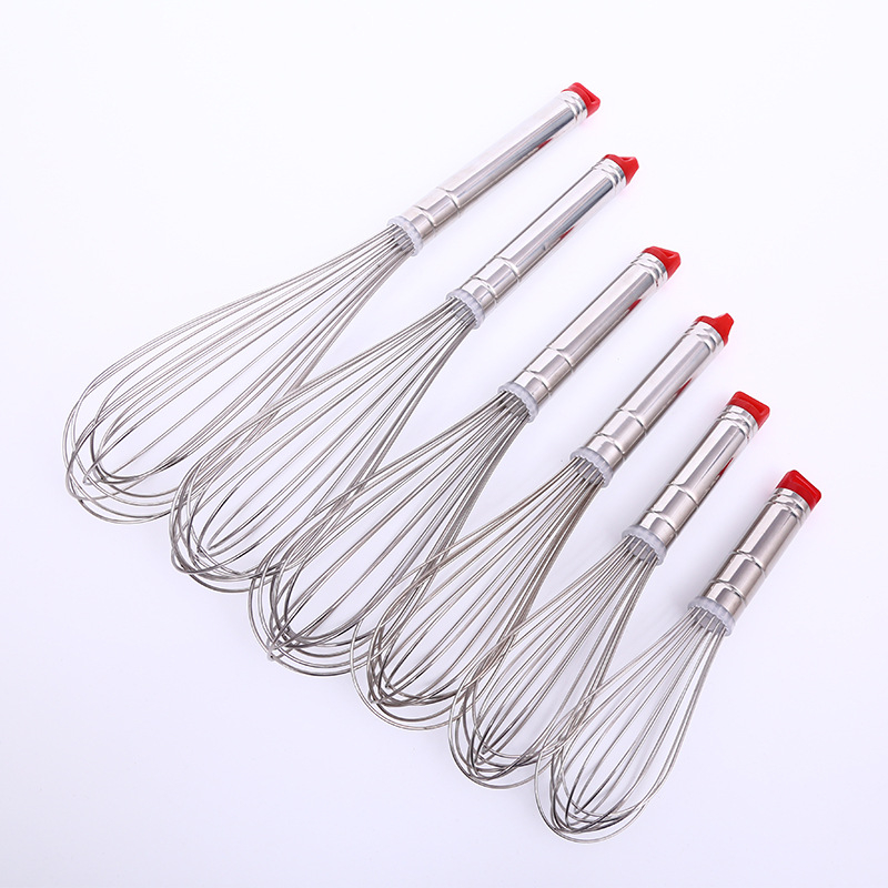 Bătător pentru ouă cu cap roșu, sârmă groasă, oțel inoxidabil, 8–18 inch, ustensilă de bucătărie pentru coacere