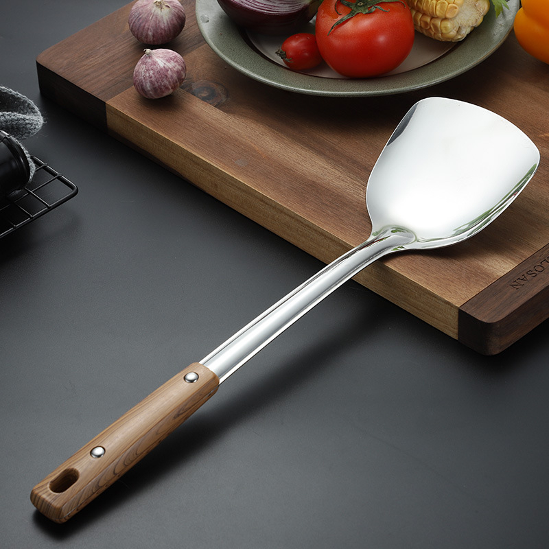 Set de ustensile de bucătărie din oțel inoxidabil gros: spatulă, lingură de supă, spatulă pentru prăjit și strecurătoare pentru oală
