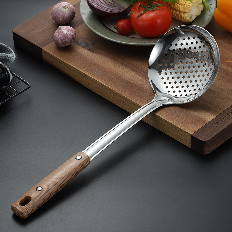 Set de ustensile de bucătărie din oțel inoxidabil gros: spatulă, lingură de supă, spatulă pentru prăjit și strecurătoare pentru oală