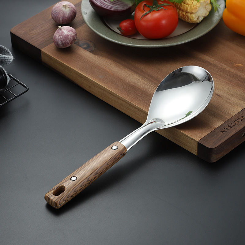 Set de ustensile de bucătărie din oțel inoxidabil gros: spatulă, lingură de supă, spatulă pentru prăjit și strecurătoare pentru oală