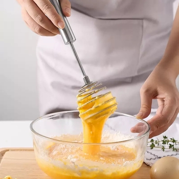 Bețiător manual pentru ouă din oțel inoxidabil, cu spirală sferică din sârmă și mixer de pudră, instrument compact de bucătărie pentru coacere