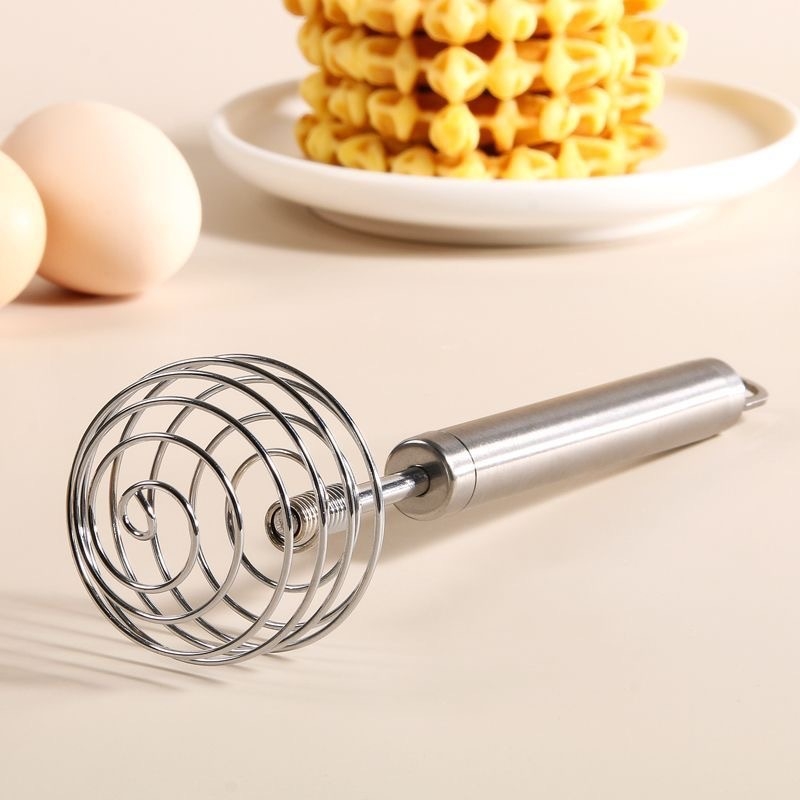 Bețiător manual pentru ouă din oțel inoxidabil, cu spirală sferică din sârmă și mixer de pudră, instrument compact de bucătărie pentru coacere