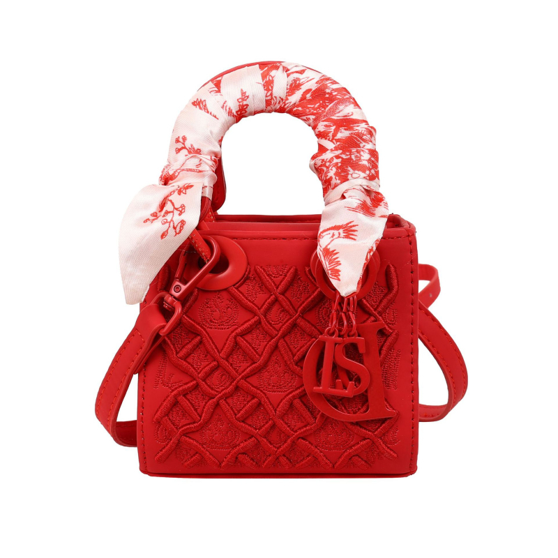 Mini torbica s izvezom i detaljem od svilenog šala, stil Princeze Diane, vrhunska moda