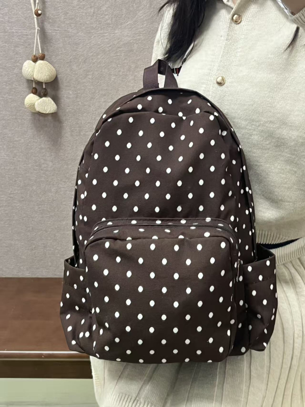Mini platneni ruksak smeđe boje s retro točkicama za svakodnevnu upotrebu i putovanja