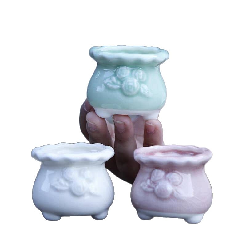 Vas mini pentru plante, ceramică brută lucrată manual, potrivit pentru butași de frunze, aranjament simplu de plante verzi, amenajare acvariu și cultivare de plante acvatice, poate fi scufundat în apă