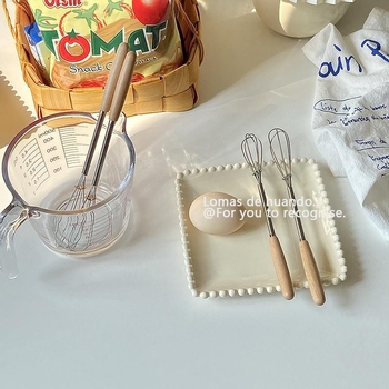 Whisk de bucătărie creativ cu cap din oțel inoxidabil și mâner din lemn; bătător de ouă, mixer pentru smântână și unt, lingură de amestec pentru uz casnic