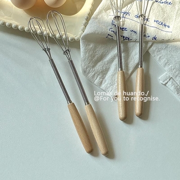 Whisk de bucătărie creativ cu cap din oțel inoxidabil și mâner din lemn; bătător de ouă, mixer pentru smântână și unt, lingură de amestec pentru uz casnic