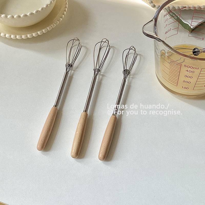 Whisk de bucătărie creativ cu cap din oțel inoxidabil și mâner din lemn; bătător de ouă, mixer pentru smântână și unt, lingură de amestec pentru uz casnic