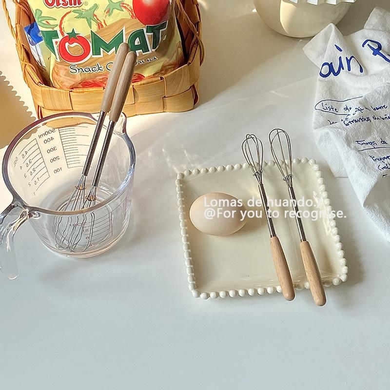 Whisk de bucătărie creativ cu cap din oțel inoxidabil și mâner din lemn; bătător de ouă, mixer pentru smântână și unt, lingură de amestec pentru uz casnic