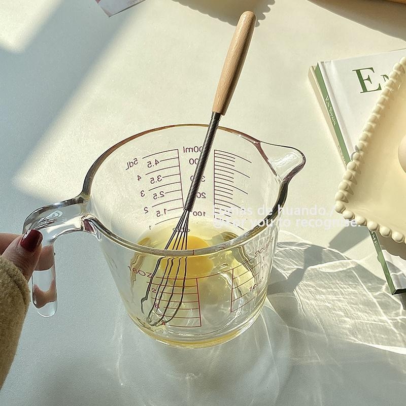 Whisk de bucătărie creativ cu cap din oțel inoxidabil și mâner din lemn; bătător de ouă, mixer pentru smântână și unt, lingură de amestec pentru uz casnic