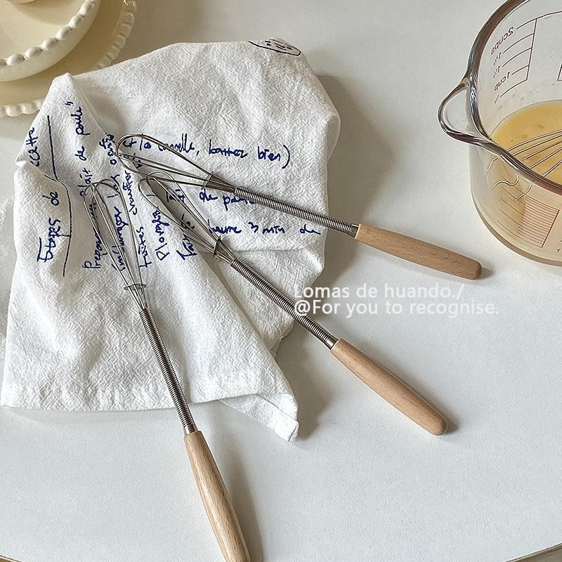 Whisk de bucătărie creativ cu cap din oțel inoxidabil și mâner din lemn; bătător de ouă, mixer pentru smântână și unt, lingură de amestec pentru uz casnic