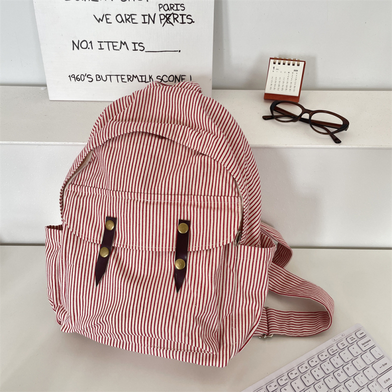 Platnena torba s kontrastnim prugama, studentski svakodnevni ruksak, kapacitet 20–35 L, pogodan za putovanja, za 13-inčni prijenosnik