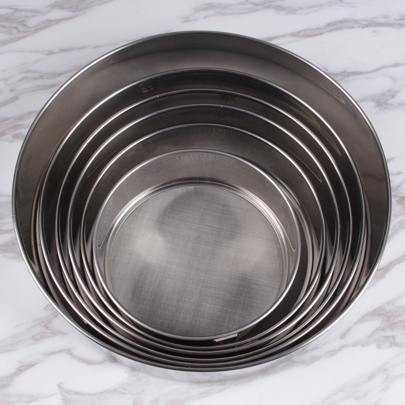 AMW Κοσκινάκι αλευριού από ανοξείδωτο χάλυβα 304, 60 πλέγμα, με οπή κρεμάσματος, κυκλικό, διάμετρος 15–27 cm, για ψήσιμο