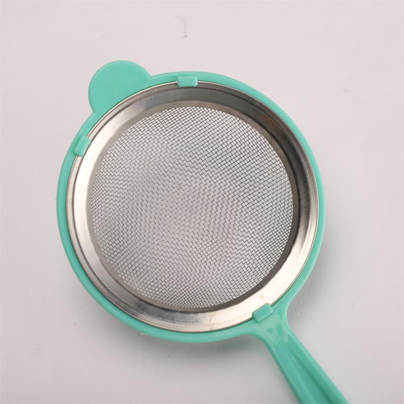 Strecurător din oțel inoxidabil cu mâner din plastic, margine lată, sită de mână pentru făină