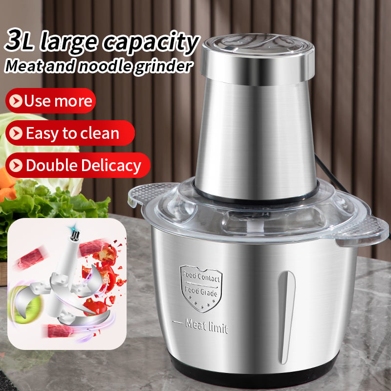Mașină de tocat carne din oțel inoxidabil, 3 L, pentru bucătăriea de acasă, mixer electric, mărunțitor de legume, blender
