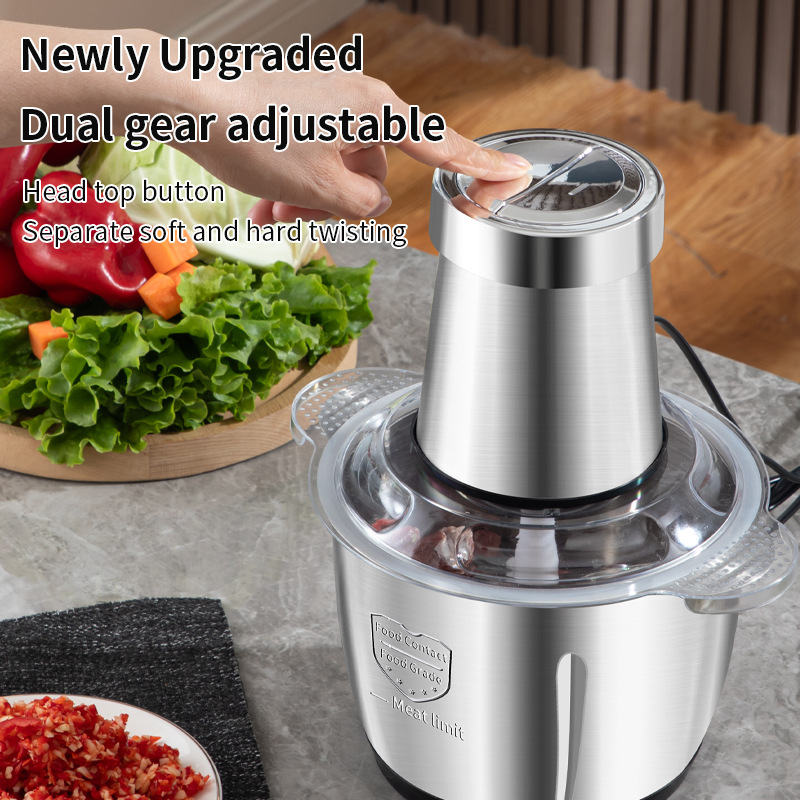 Mașină de tocat carne din oțel inoxidabil, 3 L, pentru bucătăriea de acasă, mixer electric, mărunțitor de legume, blender