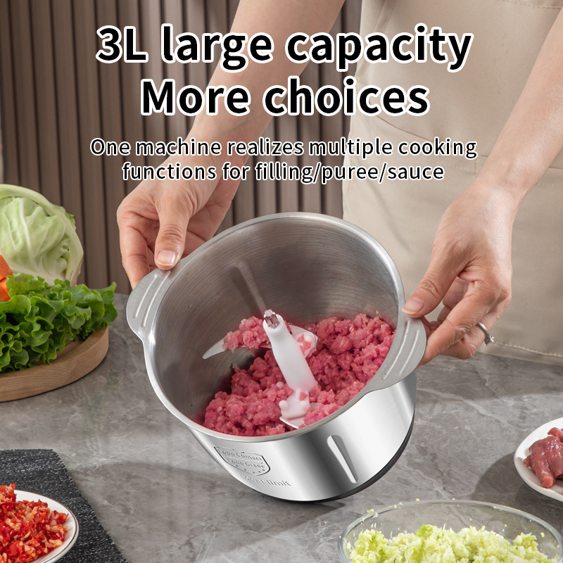 Mașină de tocat carne din oțel inoxidabil, 3 L, pentru bucătăriea de acasă, mixer electric, mărunțitor de legume, blender