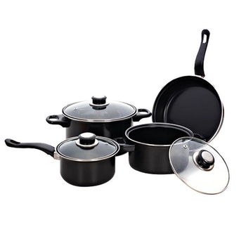 Set de 13 piese de vase de gătit: oală de supă, oală de lapte și tigaie – acoperire antiaderentă, capac de sticlă, design modern minimalist din fier