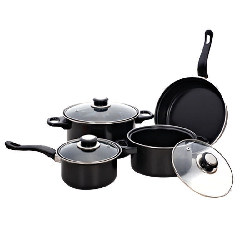 Set de 13 piese de vase de gătit: oală de supă, oală de lapte și tigaie – acoperire antiaderentă, capac de sticlă, design modern minimalist din fier