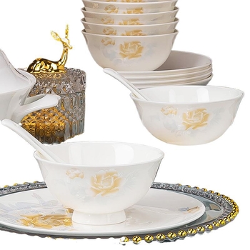 Jingdezhen porțelan: boluri pentru orez și boluri mari de supă în stil chinezesc, farfurioare, veselă din porțelan cu oase, design minimalist pentru uz casnic