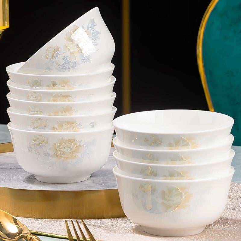 Jingdezhen porțelan: boluri pentru orez și boluri mari de supă în stil chinezesc, farfurioare, veselă din porțelan cu oase, design minimalist pentru uz casnic