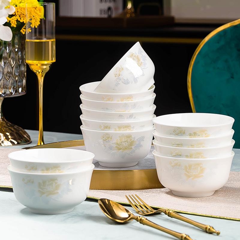 Jingdezhen porțelan: boluri pentru orez și boluri mari de supă în stil chinezesc, farfurioare, veselă din porțelan cu oase, design minimalist pentru uz casnic