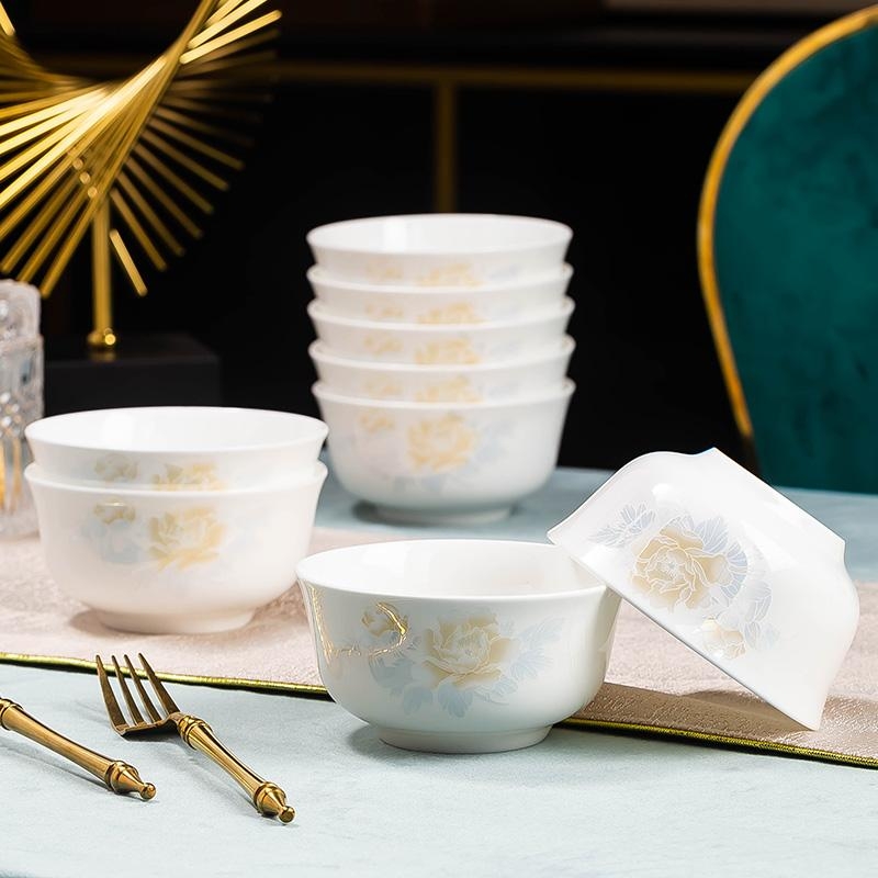 Jingdezhen porțelan: boluri pentru orez și boluri mari de supă în stil chinezesc, farfurioare, veselă din porțelan cu oase, design minimalist pentru uz casnic