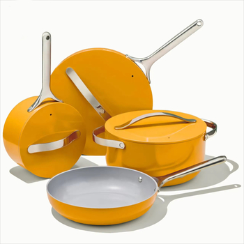 Set de vase din aluminiu cu suprafață ceramică antiaderentă, 7 piese: tigaie, wok, oală pentru lapte, oală extensibilă