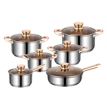Set de vase din oțel inoxidabil 12 piese cu capace din sticlă, model Cycs23412, 201 oțel inoxidabil, stil occidental