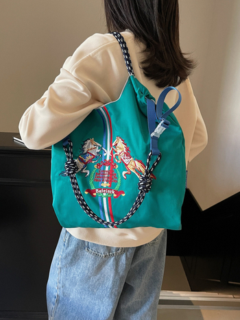 Torba za kupovinu s konjskom broderijom, vodootporna, sklopiva, lagano nošenje preko ramena ili crossbody