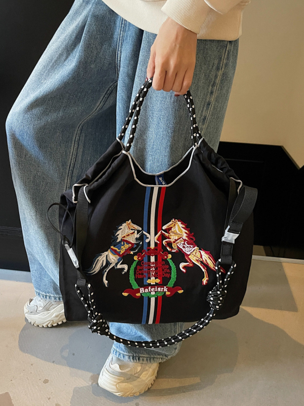 Torba za kupovinu s konjskom broderijom, vodootporna, sklopiva, lagano nošenje preko ramena ili crossbody